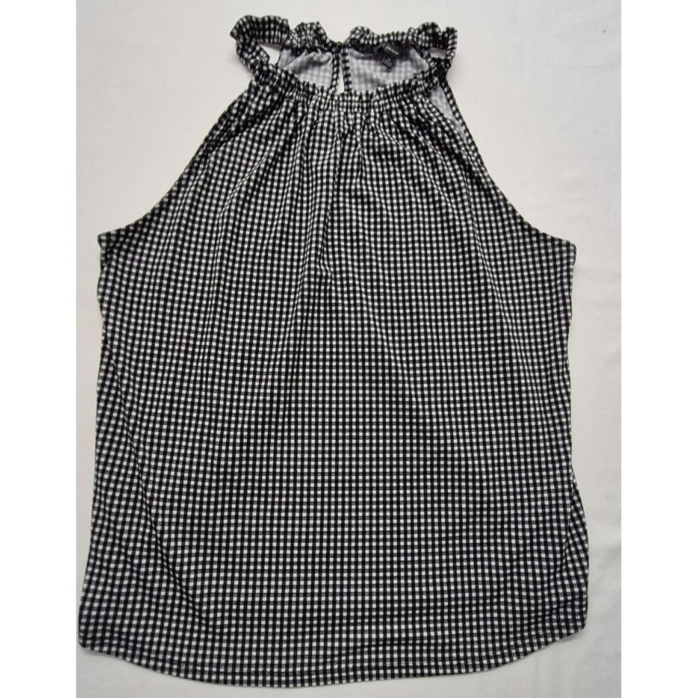 Adrianna Papell women black/white check Halter-Top Shirt Med. keyhole high neck - Picture 2 of 15